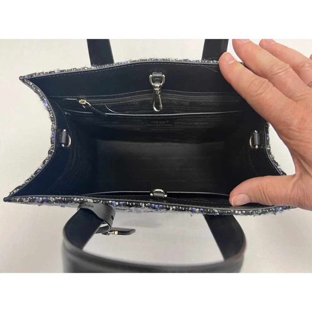 Kate Spade Manhattan Tote Womens Small Blue Black Excellent Tweed Crossbody Bag